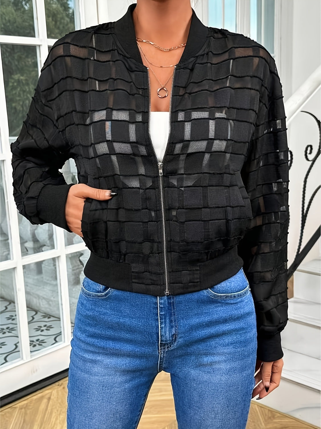 Zip Up Baseball Collar Outerwear - Charming Charlie