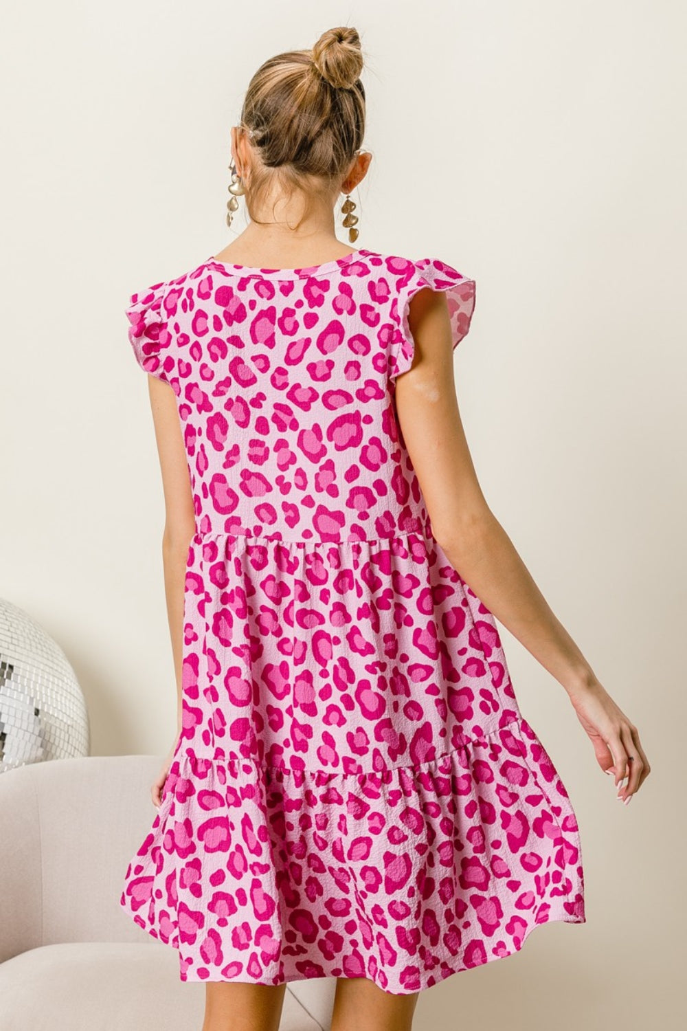 BiBi Leopard Cap Sleeve Tiered Mini Dress - Charming Charlie
