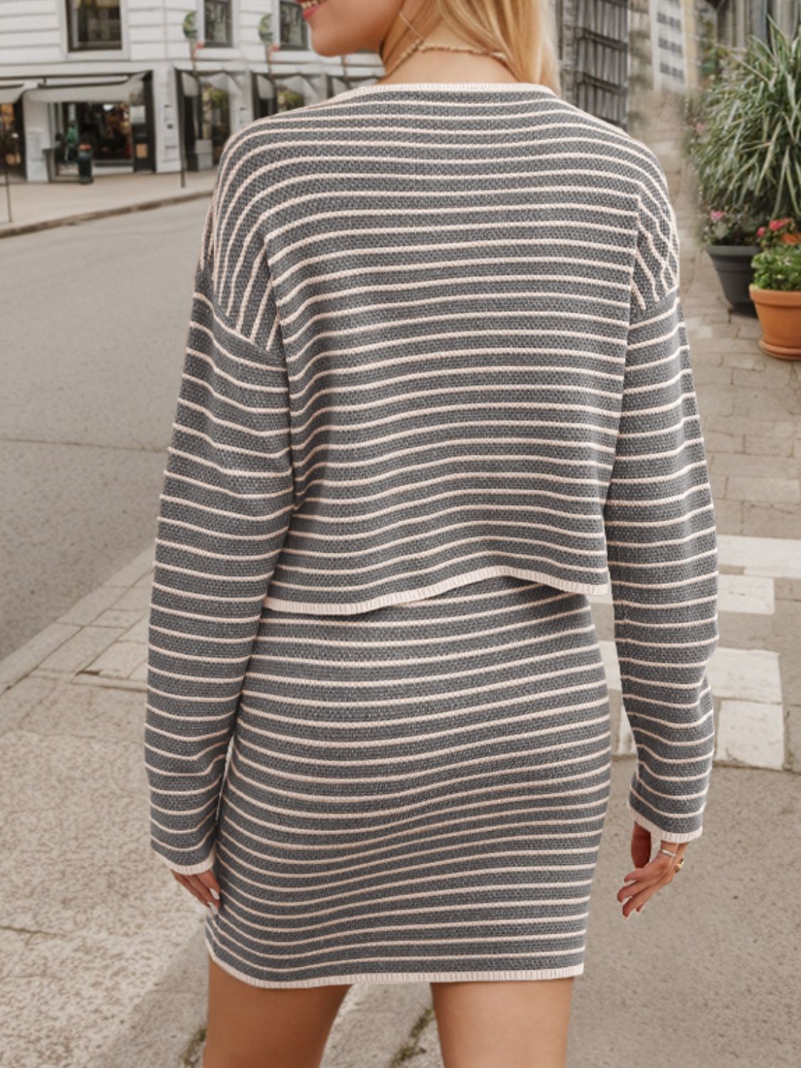 Striped Long Sleeve Top and Skirt Set - Charming Charlie