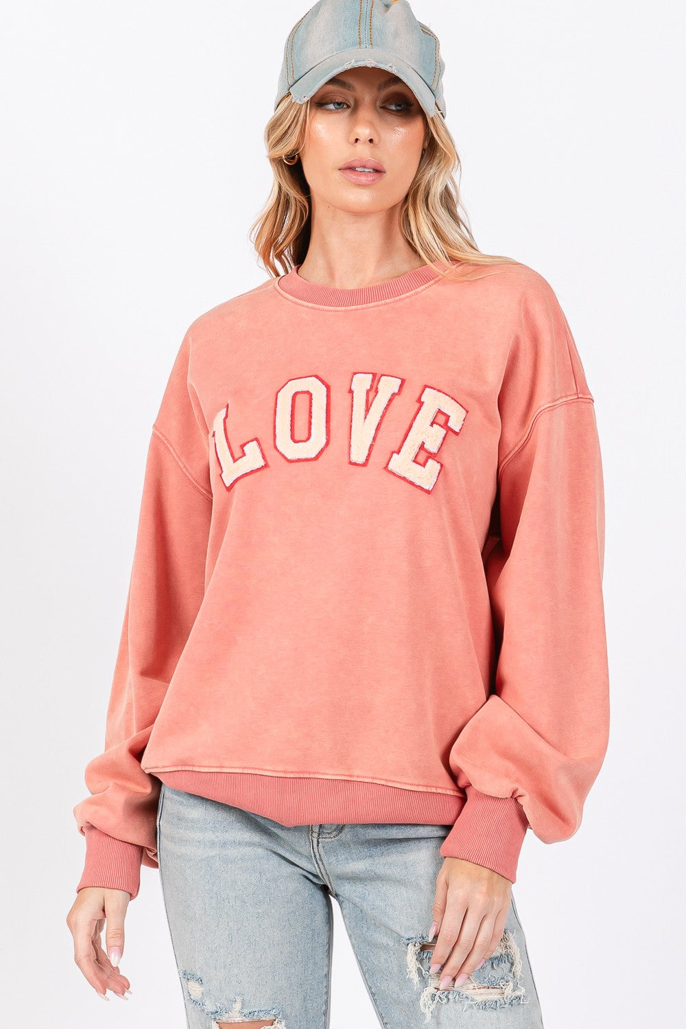 SAGE + FIG LOVE Path Applique Drop Shoulder Sweatshirt - Charming Charlie