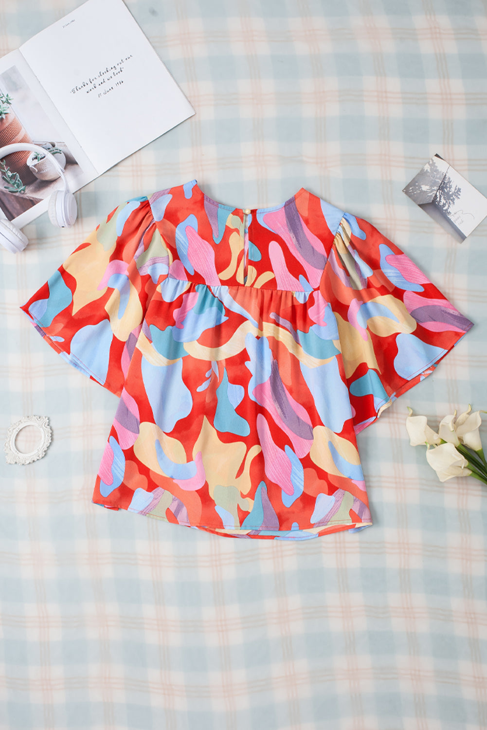 Printed Round Neck Half Sleeve Blouse - Charming Charlie
