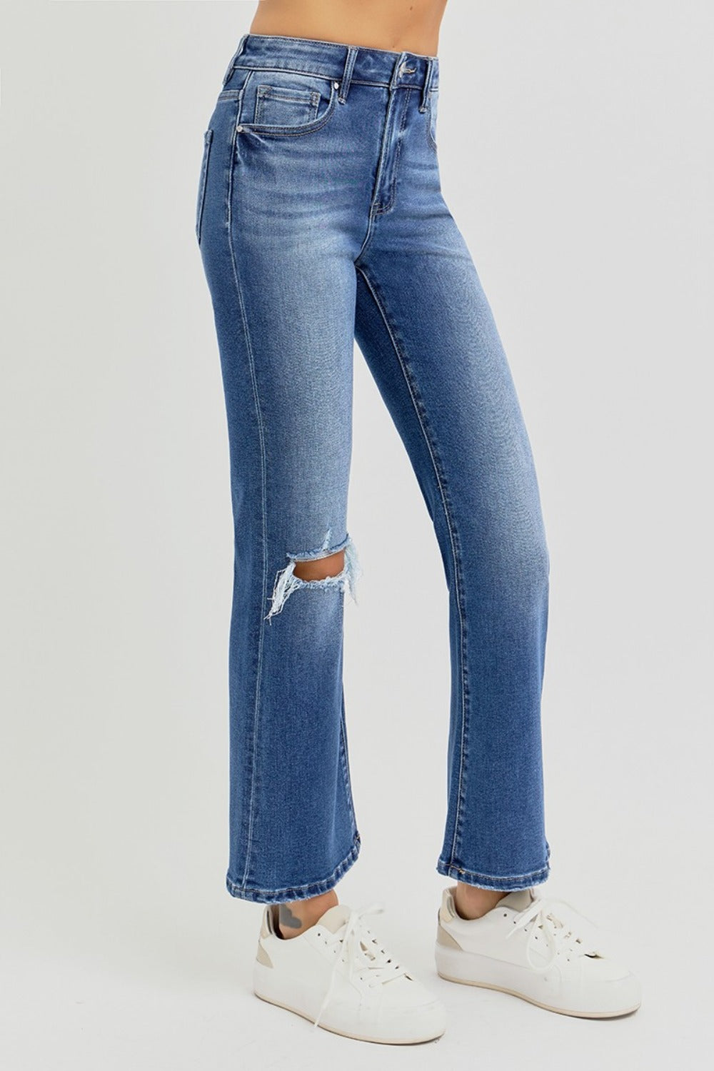 RISEN Full Size Distressed High Rise Crop Flare Jeans - Charming Charlie
