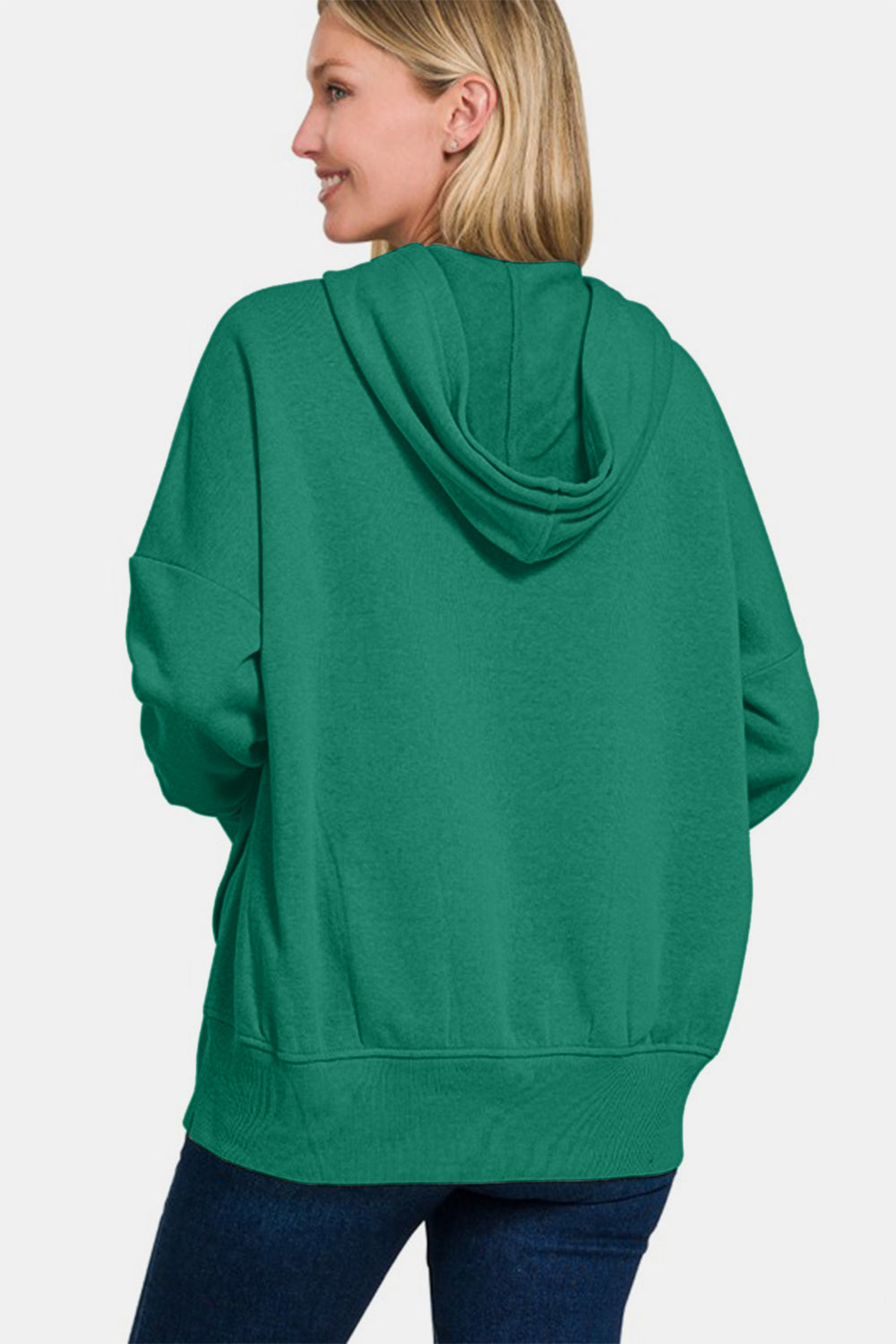 Zenana Half Snap Long Sleeve Hoodie with Kangaroo Pocket - Charming Charlie