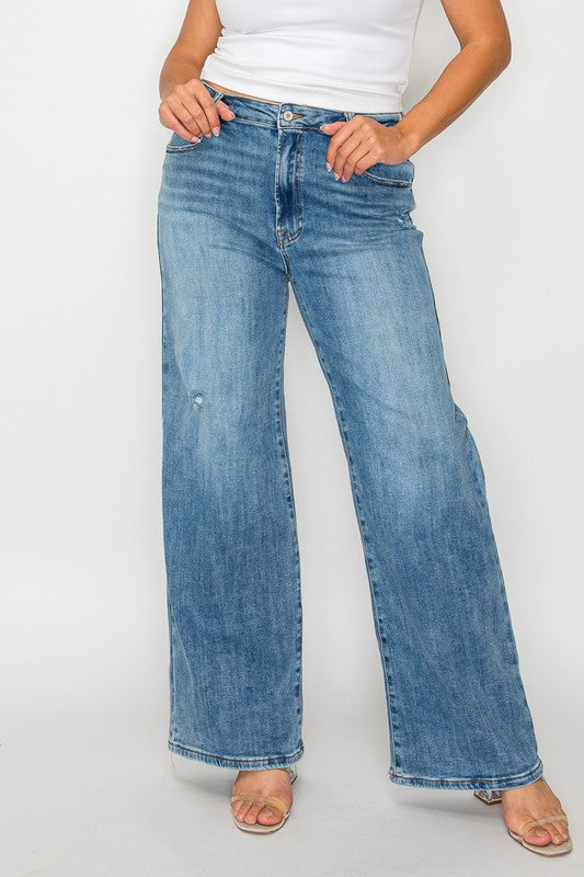 bytos Full Size High Rise Wide Leg Jeans with Pockets - Charming Charlie