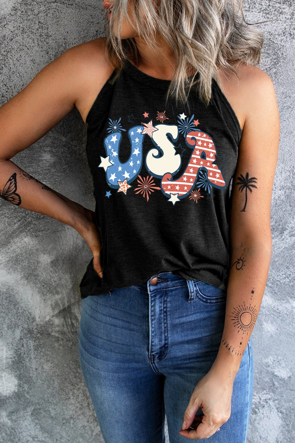 Letter Graphic Round Neck Tank - Charming Charlie