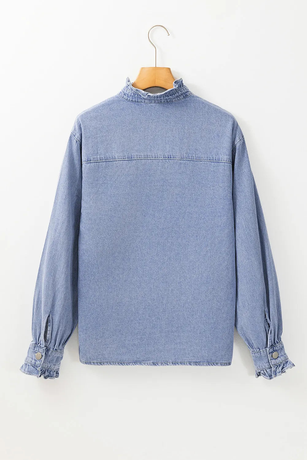 Frill Button Up Long Sleeve Denim Top - Charming Charlie