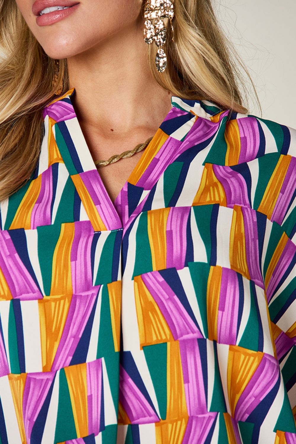 Double Take Full Size Geometric Notched Dolman Sleeve Top - Charming Charlie