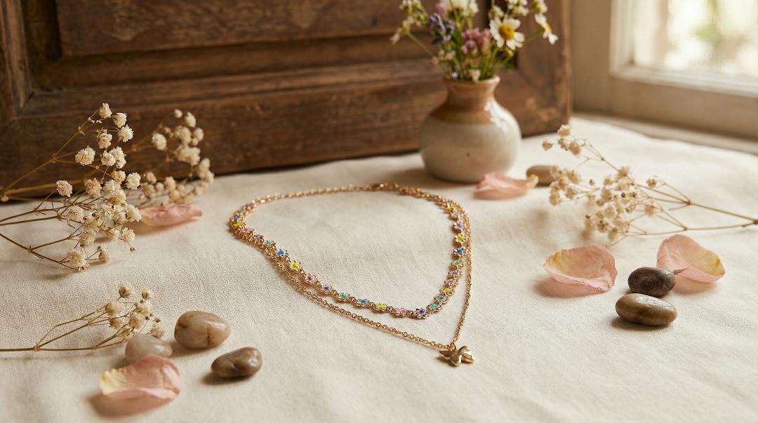 2 Row Multicolor Butterfly Necklace - Charming Charlie