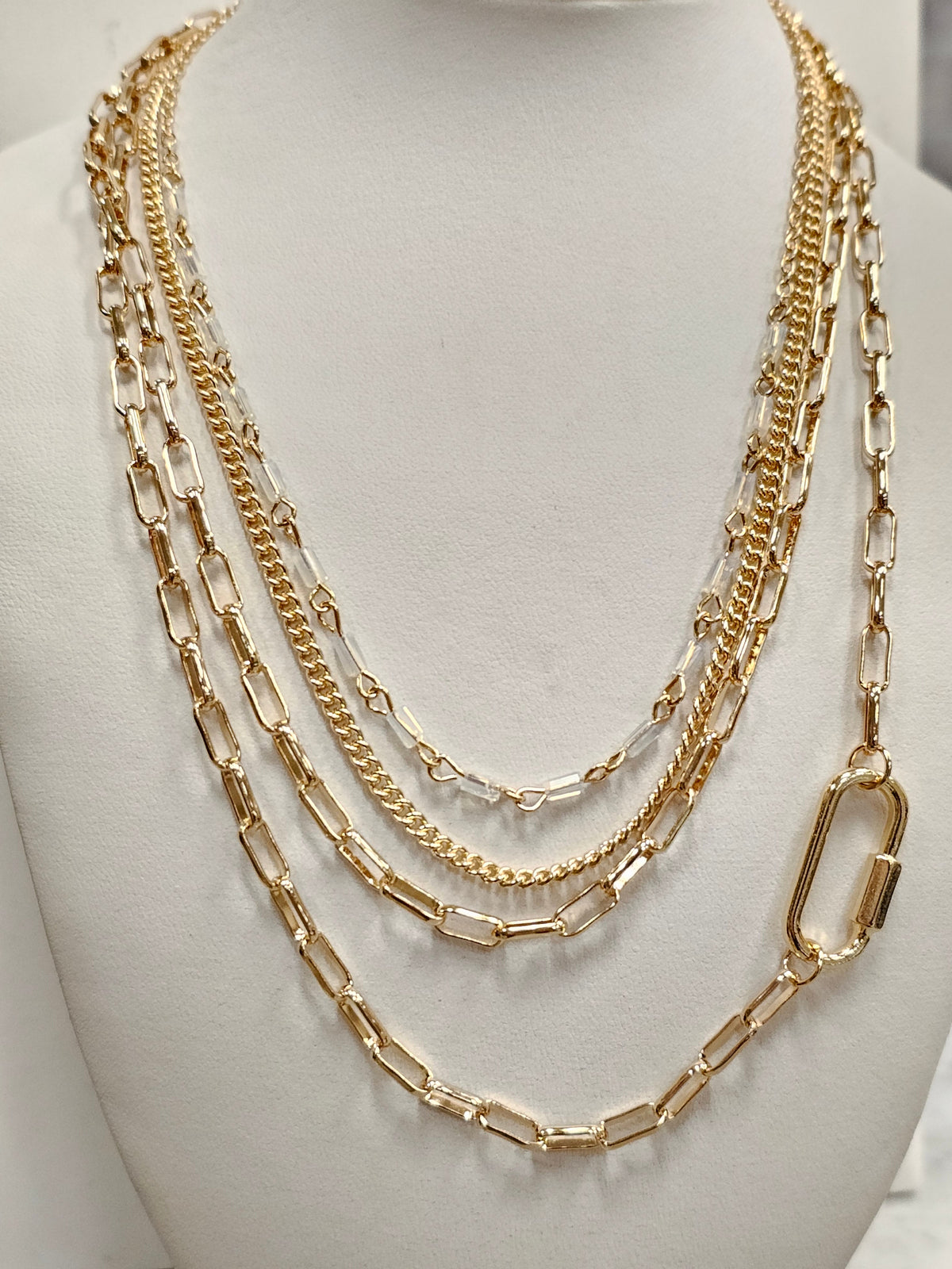 Four Row Multi Chain Necklace With faceted bead - Charming Charlie