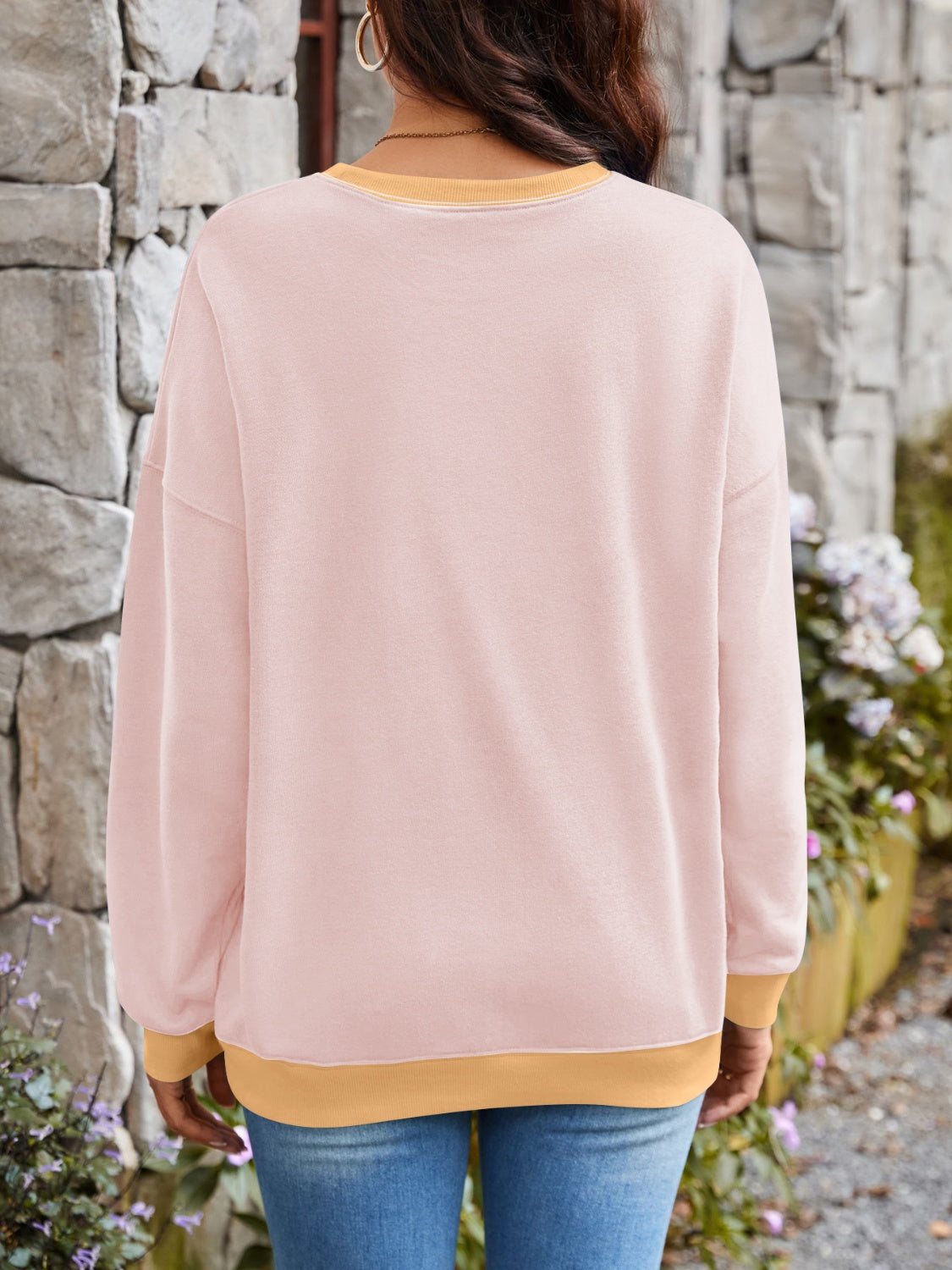 Contrast Round Neck Long Sleeve Sweatshirt - Charming Charlie