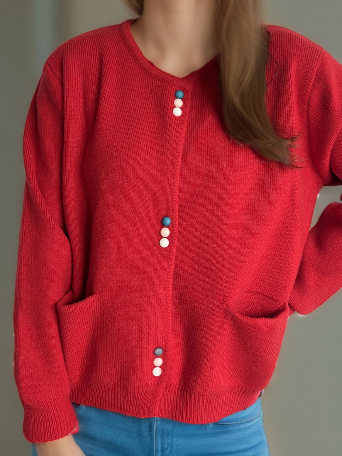 Button Down Long Sleeve Cardigan with Pockets - Charming Charlie