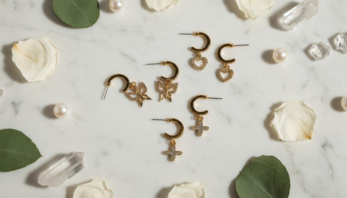 3 Gold Crystal Drop Earrings - Charming Charlie