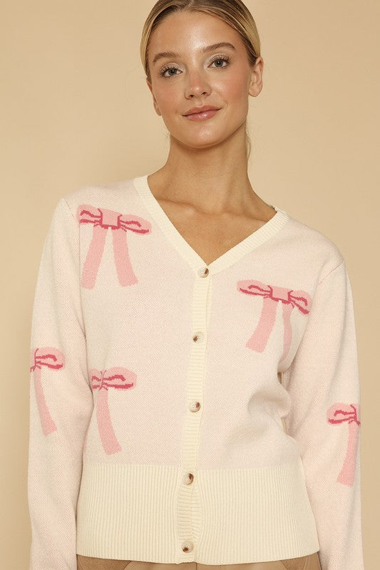 Cropped knit bow cardigan - Charming Charlie