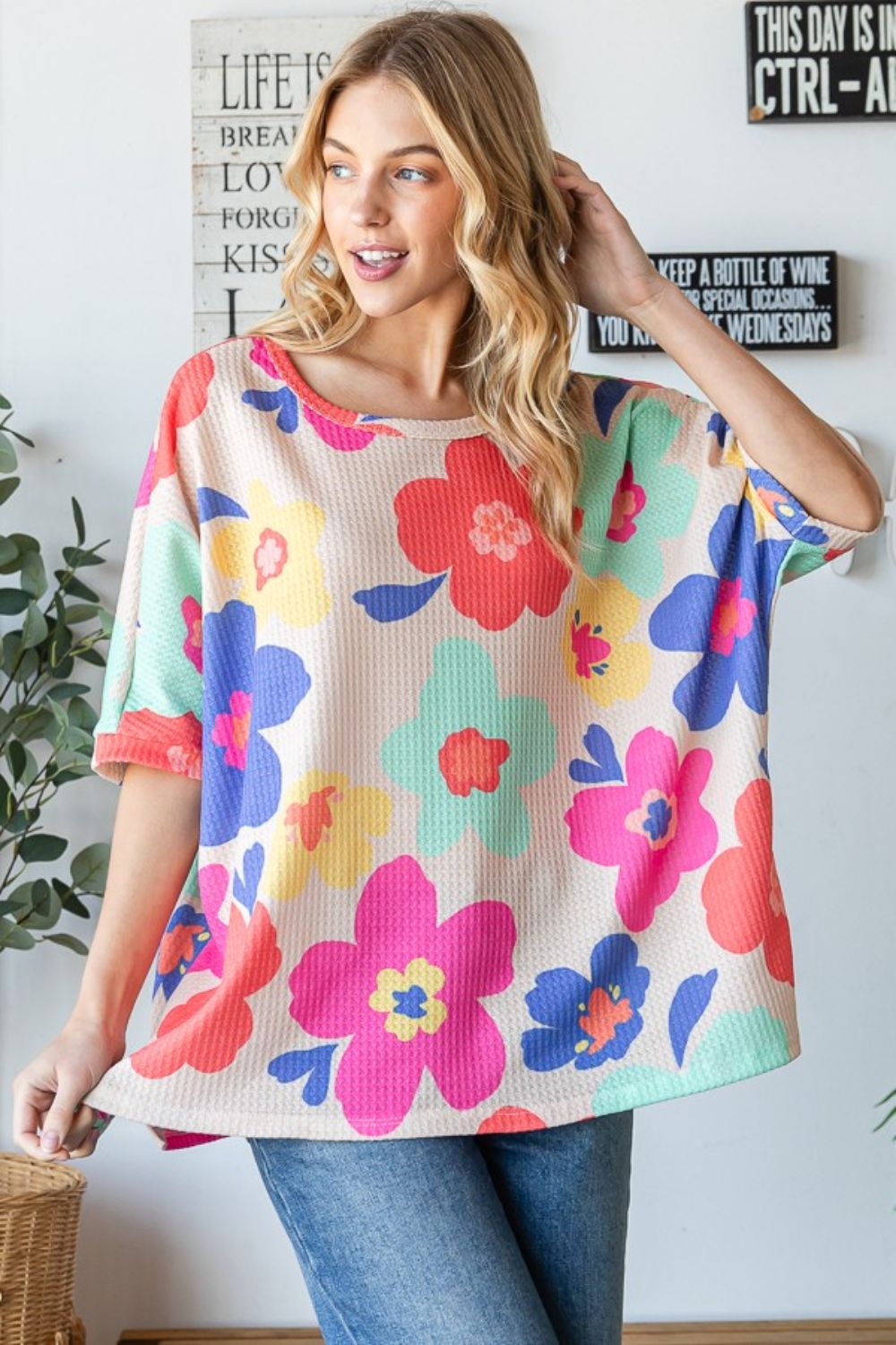 HOPELY Floral Waffle Oversize T-Shirt - Charming Charlie
