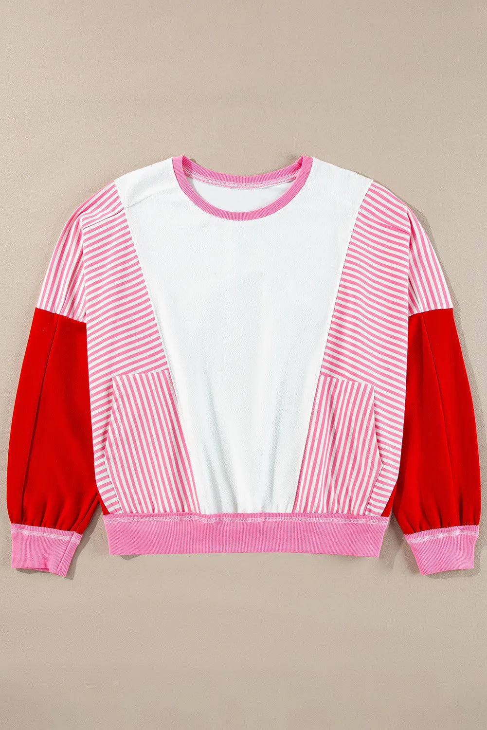Striped Color Block Round Neck Long Sleeve Sweatshirt - Charming Charlie
