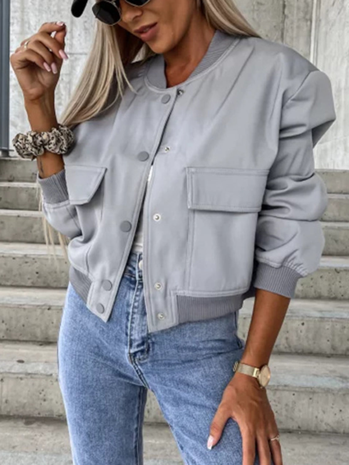 Baseball Collar Dropped Shoulder Jacket - Charming Charlie
