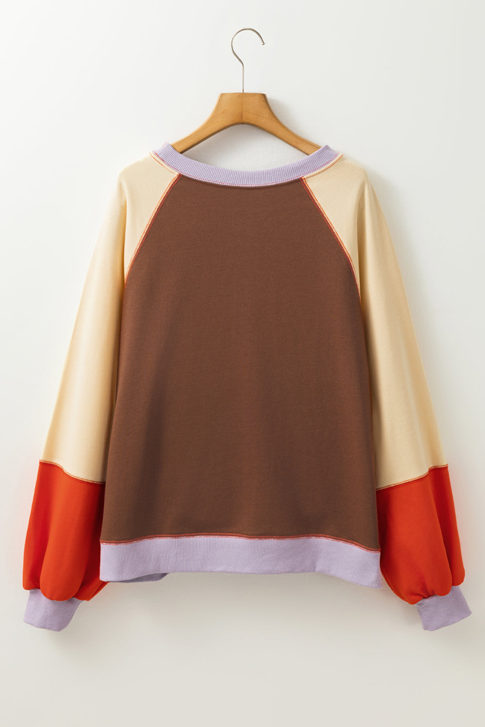 Color Block Round Neck Long Sleeve Sweatshirt - Charming Charlie