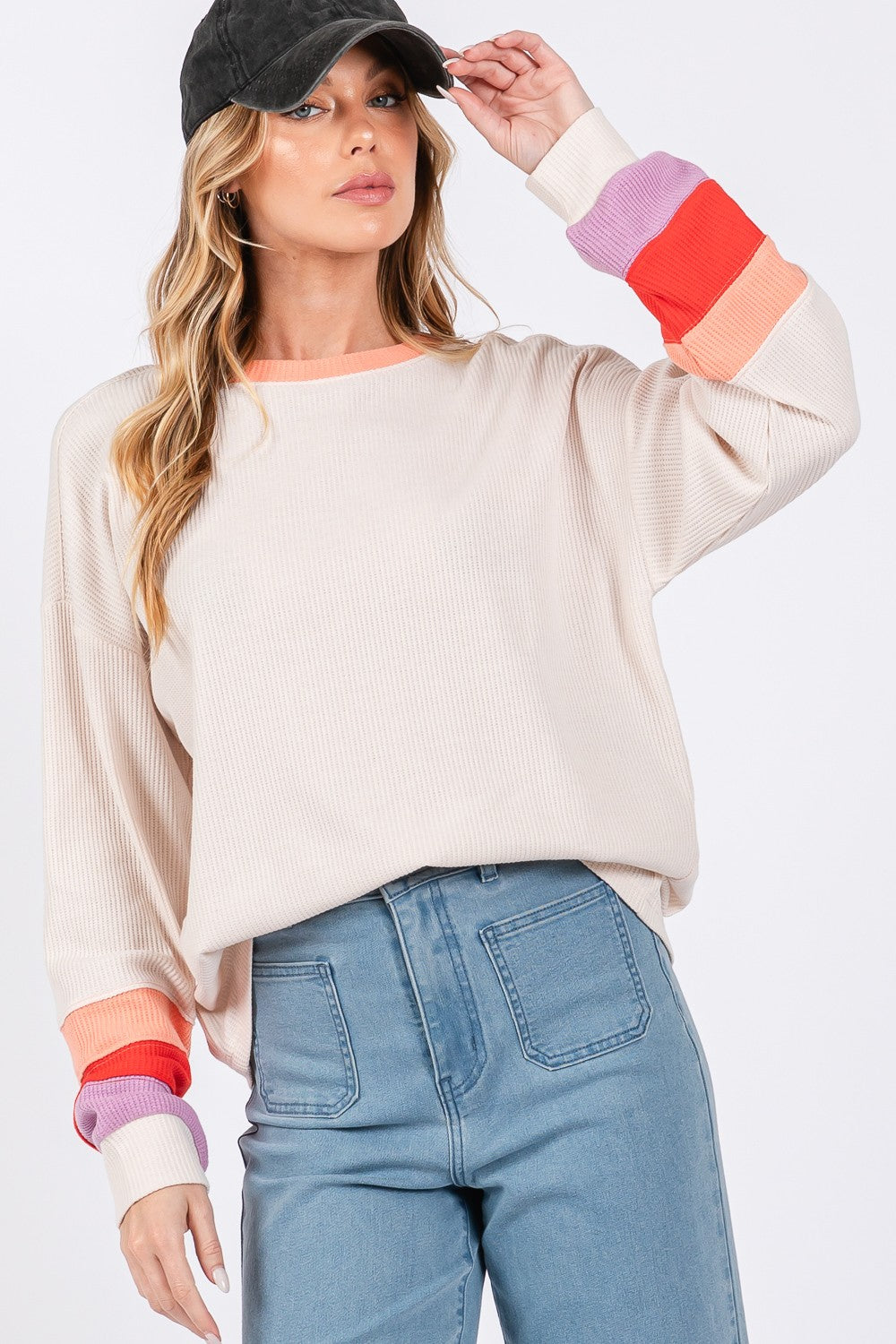 SAGE + FIG Color Block Waffle Knit T-Shirt - Charming Charlie