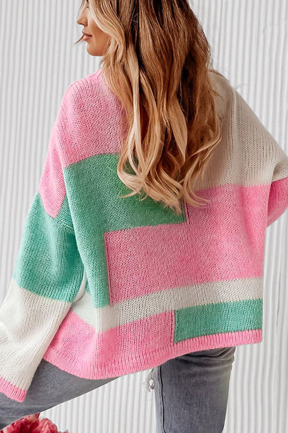 Color Block Round Neck Drop Shoulder Sweater - Charming Charlie