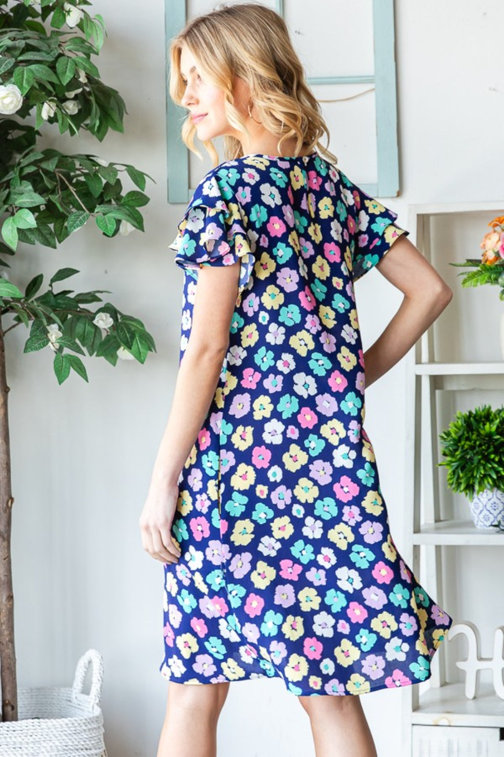 Heimish Full Size Floral Ruffled Short Sleeve Dress with Pockets - Charming Charlie