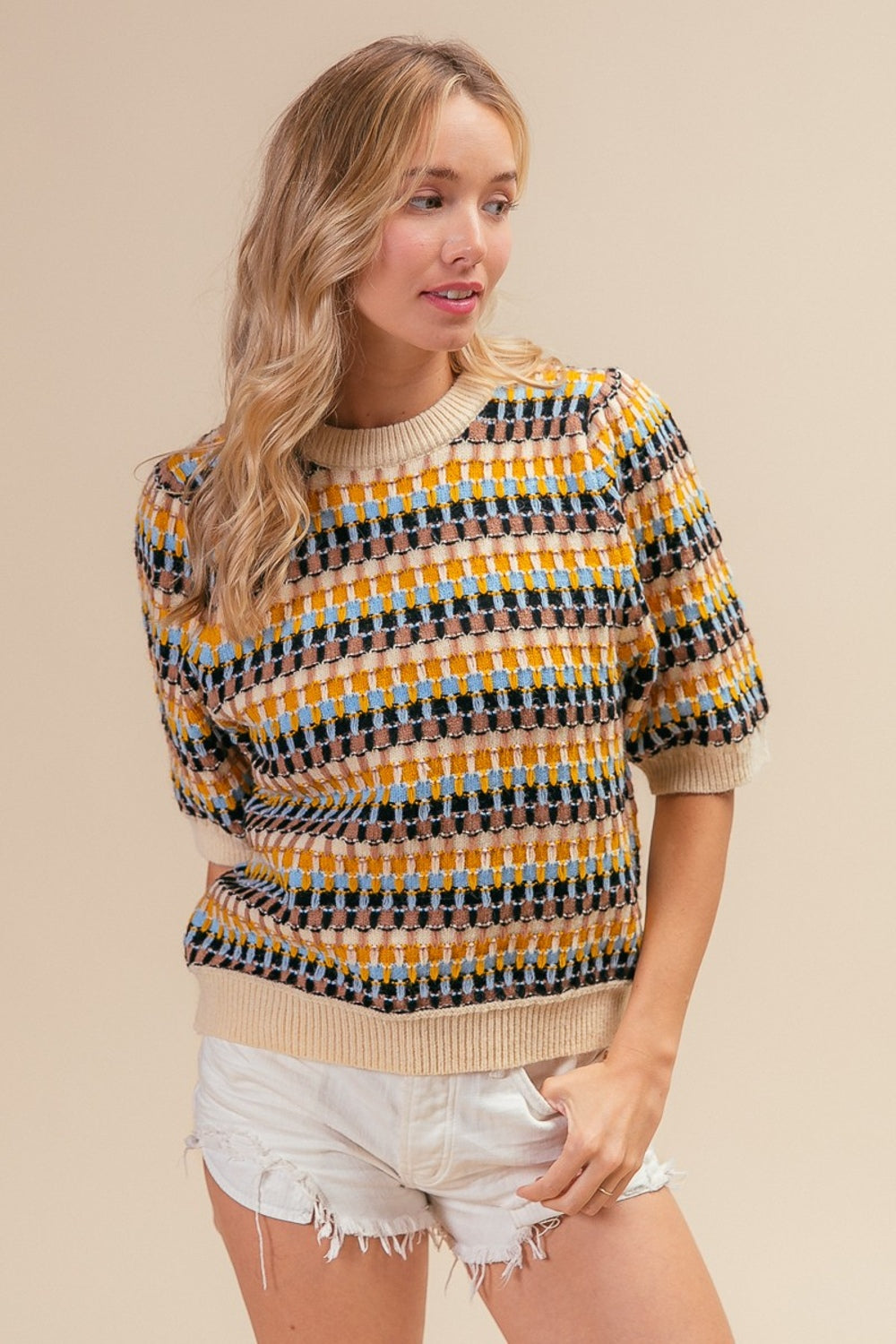 BiBi Multi Color Half Sleeve Sweater - Charming Charlie