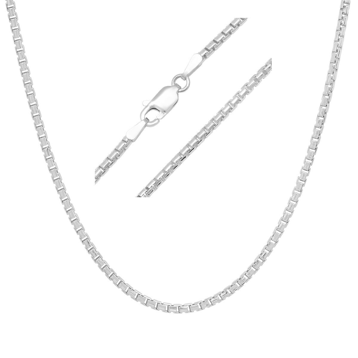 Sterling Silver Italian Unisex Round Box Chain - 18"-24" - Charming Charlie