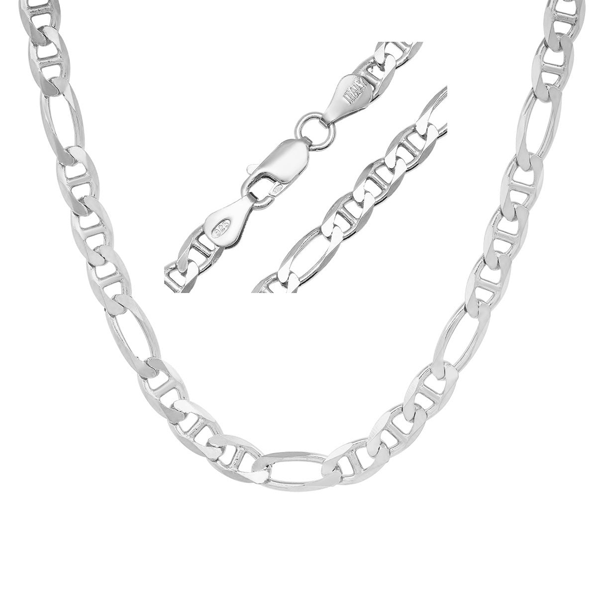 Sterling Silver Italian Unisex Figaro Gucci Mariner Chain - 22"-24" - Charming Charlie