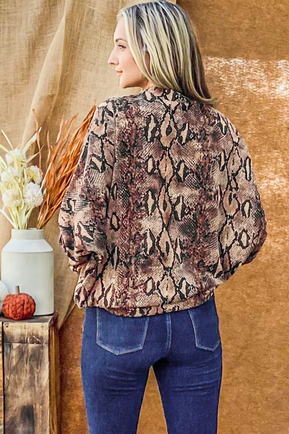 And The Why Choker Neck Dolman Sleeve Snake Print Top - Charming Charlie