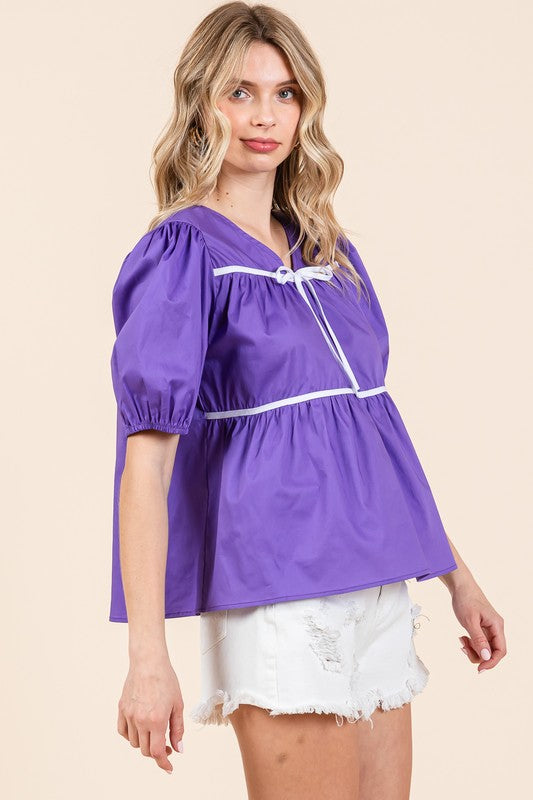 Plus Piping Detail Babydoll Top - Charming Charlie