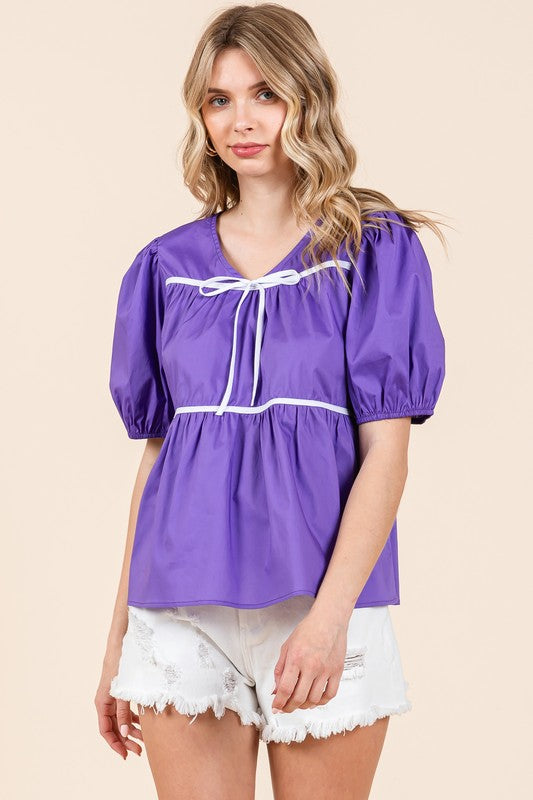 Plus Piping Detail Babydoll Top - Charming Charlie