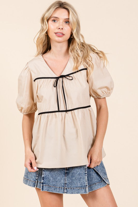 Plus Piping Detail Babydoll Top - Charming Charlie