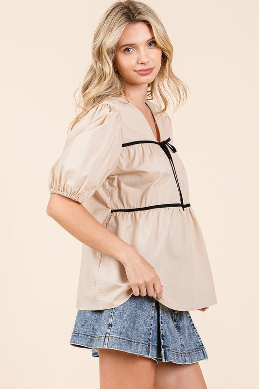 Plus Piping Detail Babydoll Top - Charming Charlie