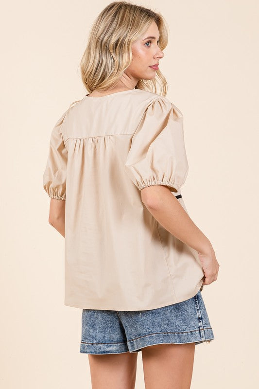 Plus Piping Detail Babydoll Top - Charming Charlie