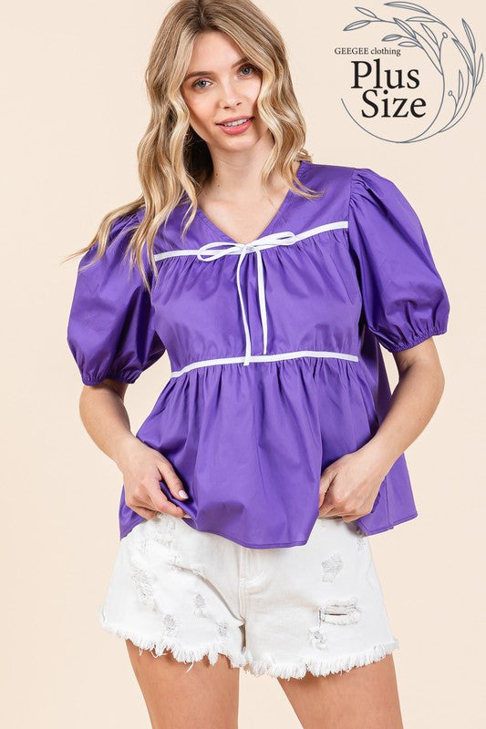 Plus Piping Detail Babydoll Top - Charming Charlie