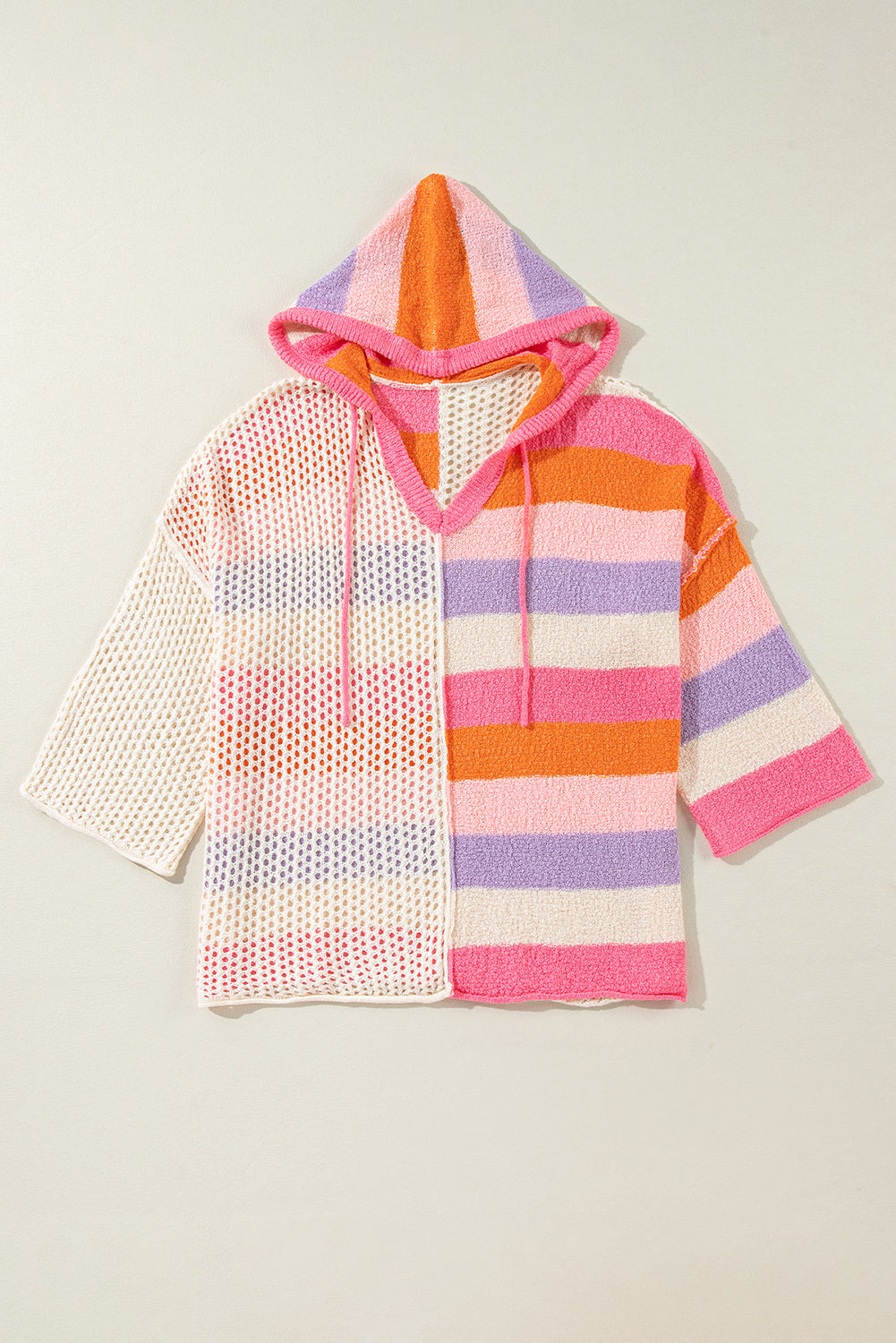 Openwork Color Block Hooded Sweater - Charming Charlie