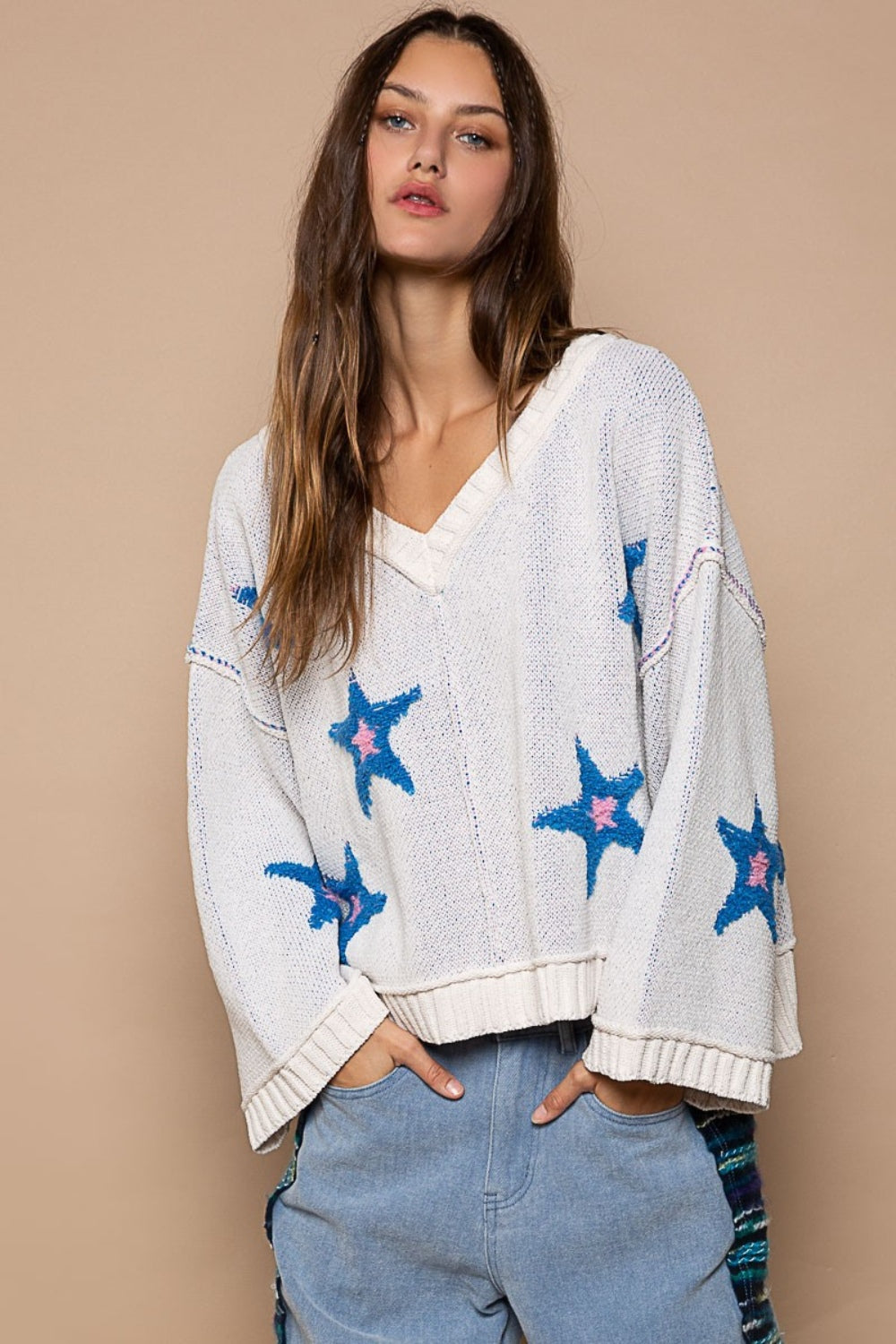 POL Long Sleeve Star Patch Sweater - Charming Charlie