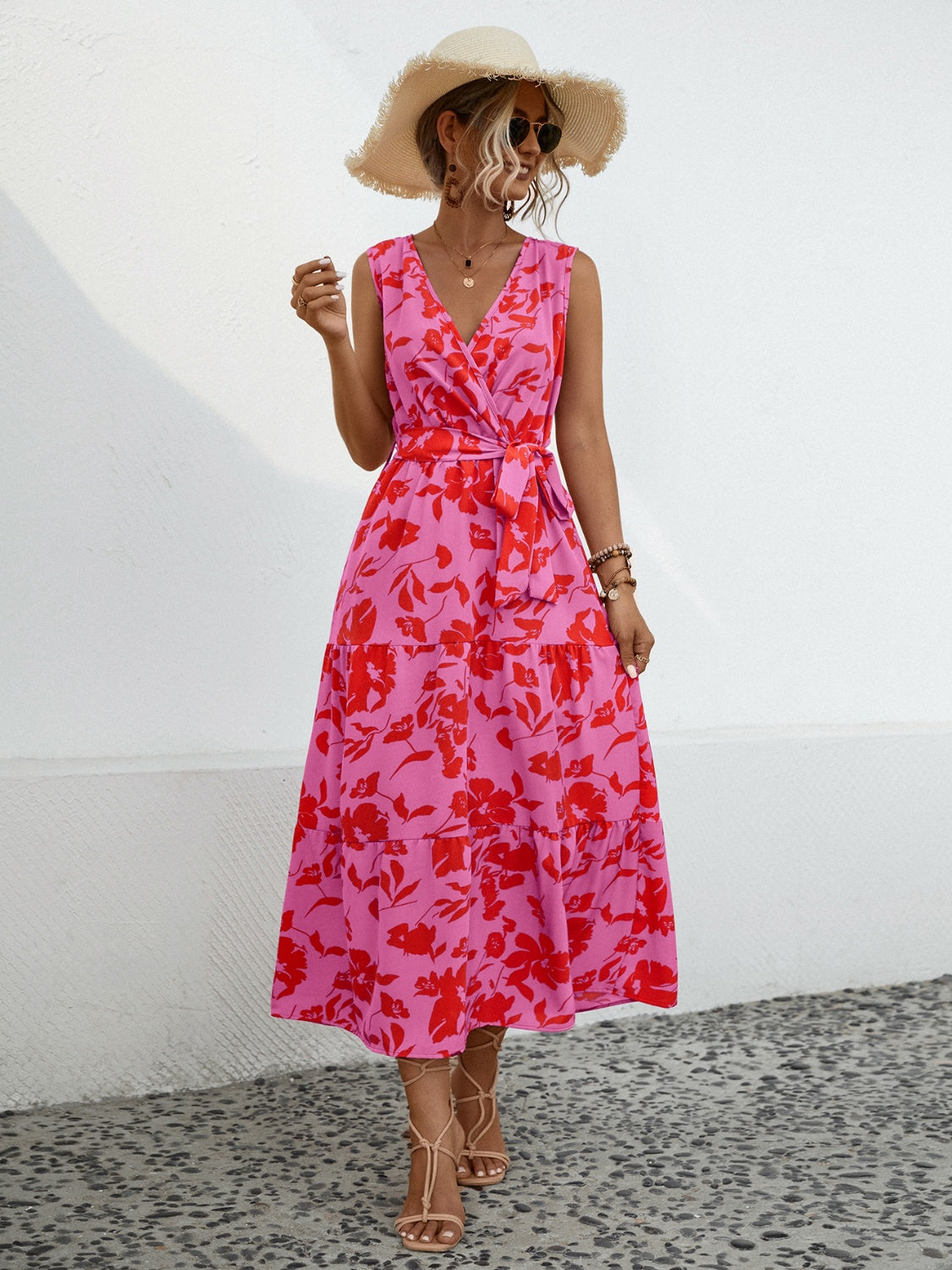 Tied Printed Surplice Tiered Dress - Charming Charlie