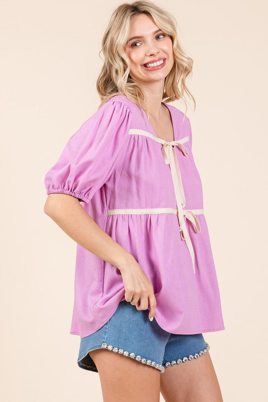Plus Piping Detail Babydoll Top - Charming Charlie