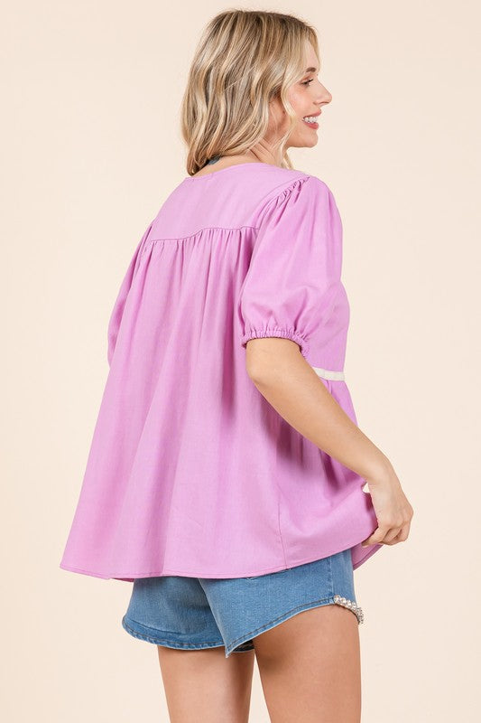 Plus Piping Detail Babydoll Top - Charming Charlie