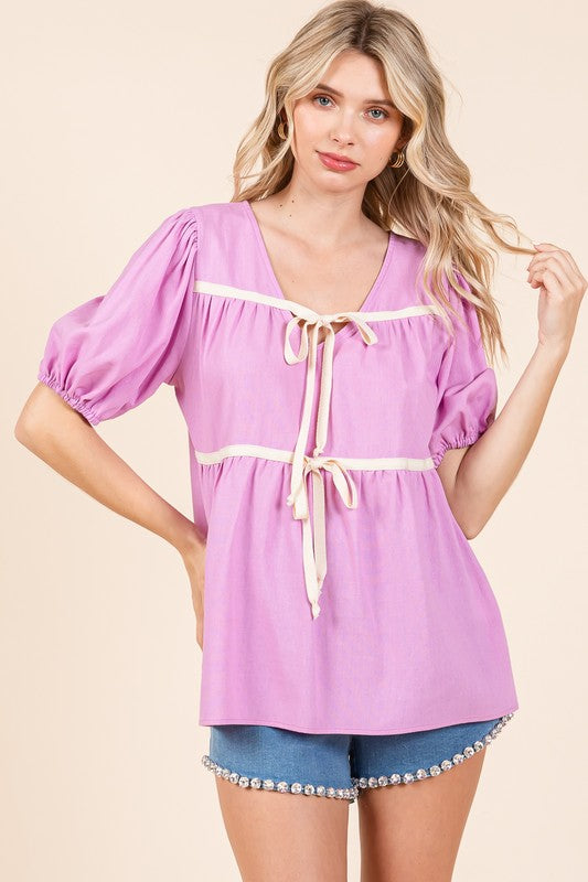Plus Piping Detail Babydoll Top - Charming Charlie