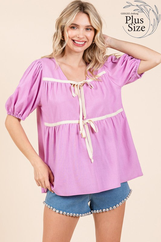 Plus Piping Detail Babydoll Top - Charming Charlie