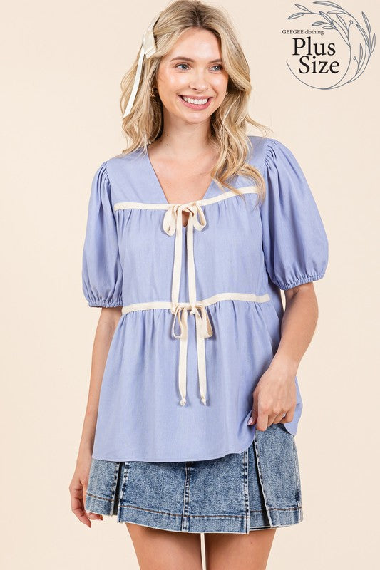 Plus Piping Detail Babydoll Top - Charming Charlie