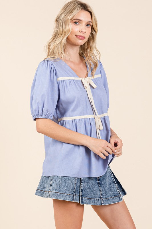 Plus Piping Detail Babydoll Top - Charming Charlie