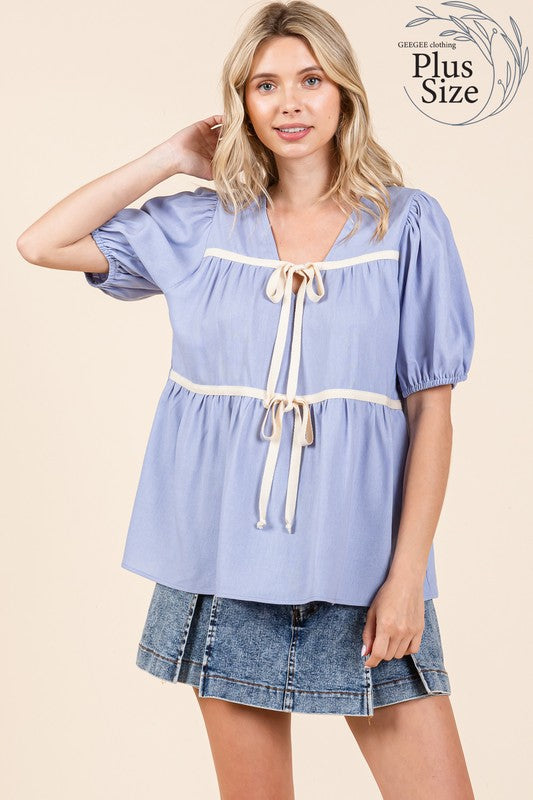 Plus Piping Detail Babydoll Top - Charming Charlie