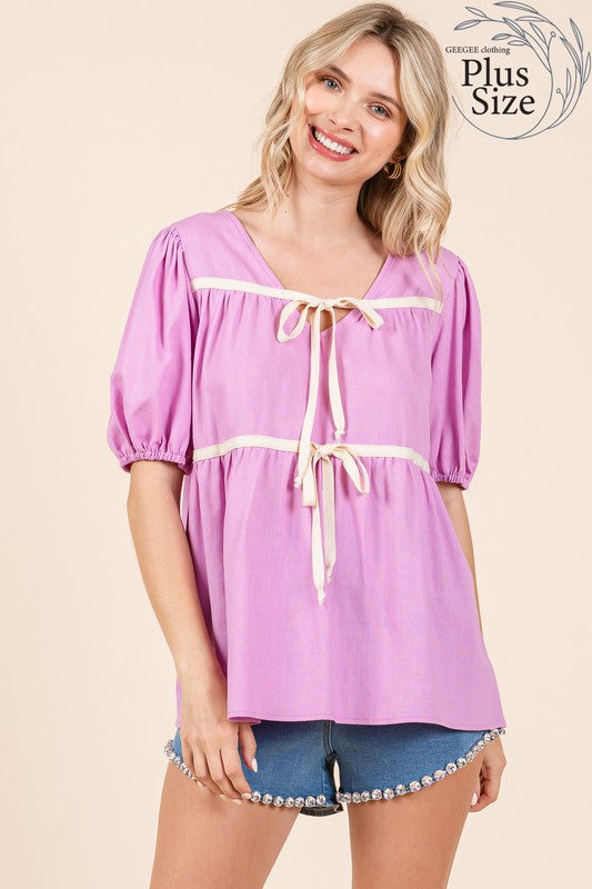Plus Piping Detail Babydoll Top - Charming Charlie