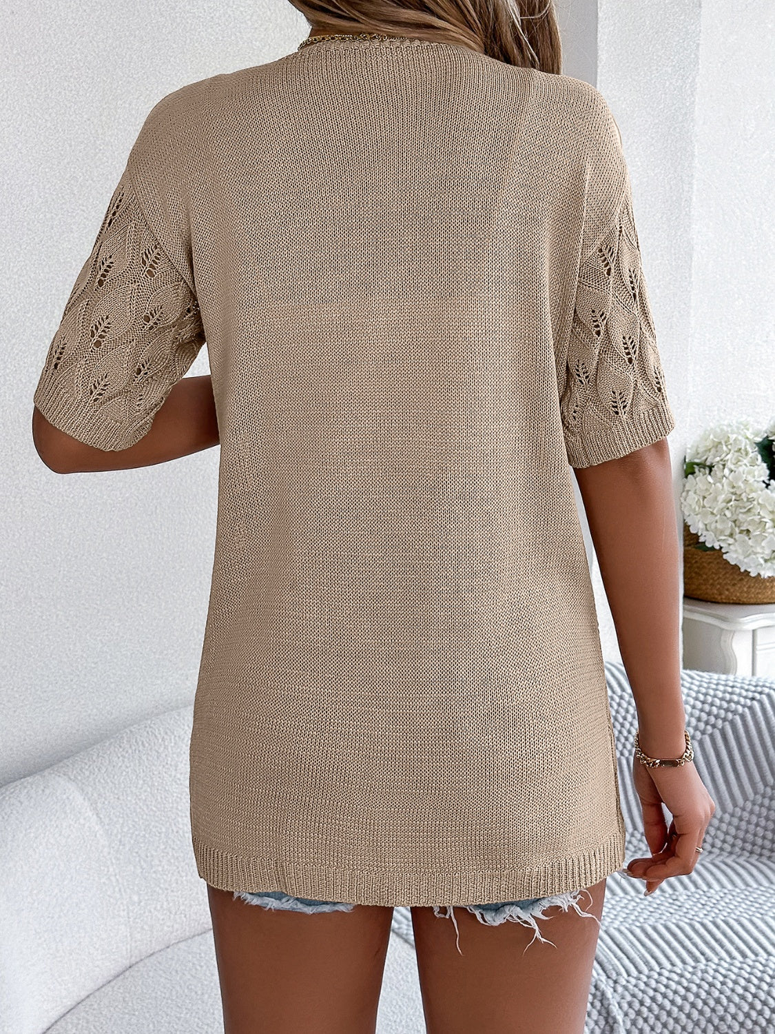 Openwork Open Front Short Sleeve Cardigan - Charming Charlie