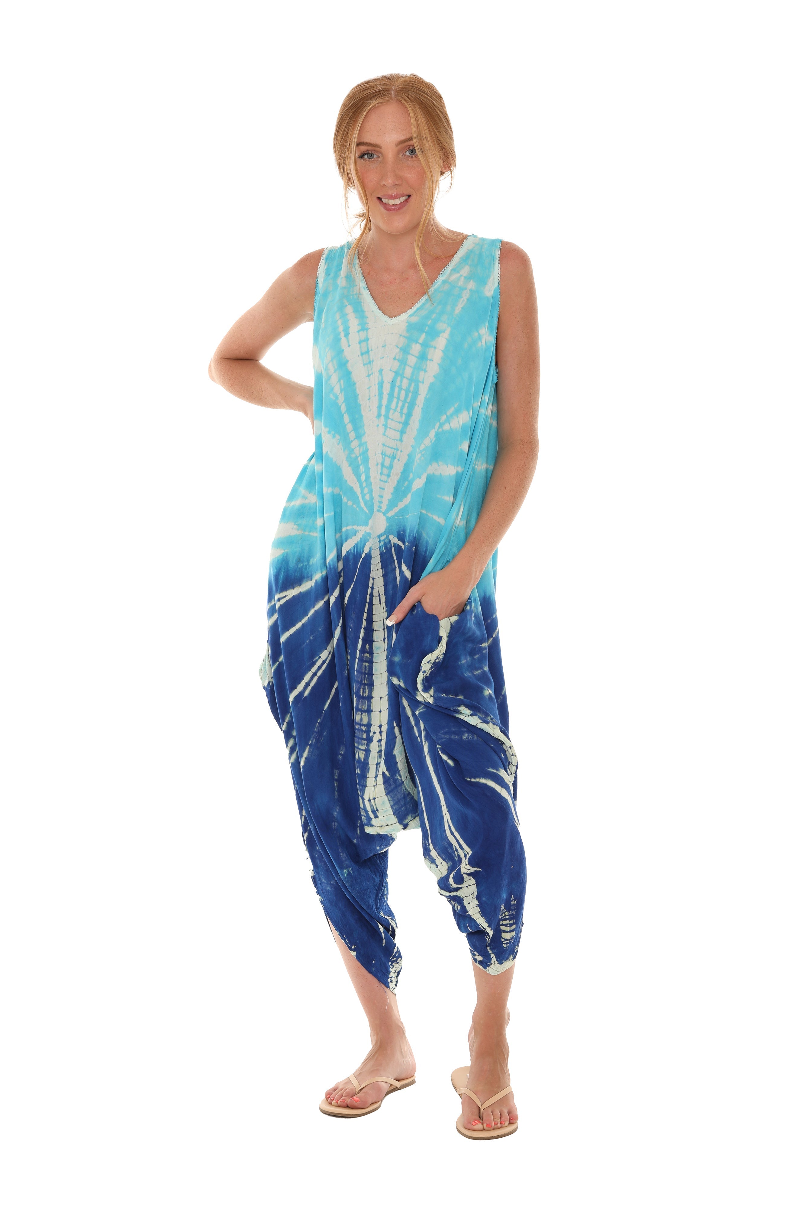 Tie Dye Sleeveless Women Harem Jumpsuit - Shoreline Wear, Inc.