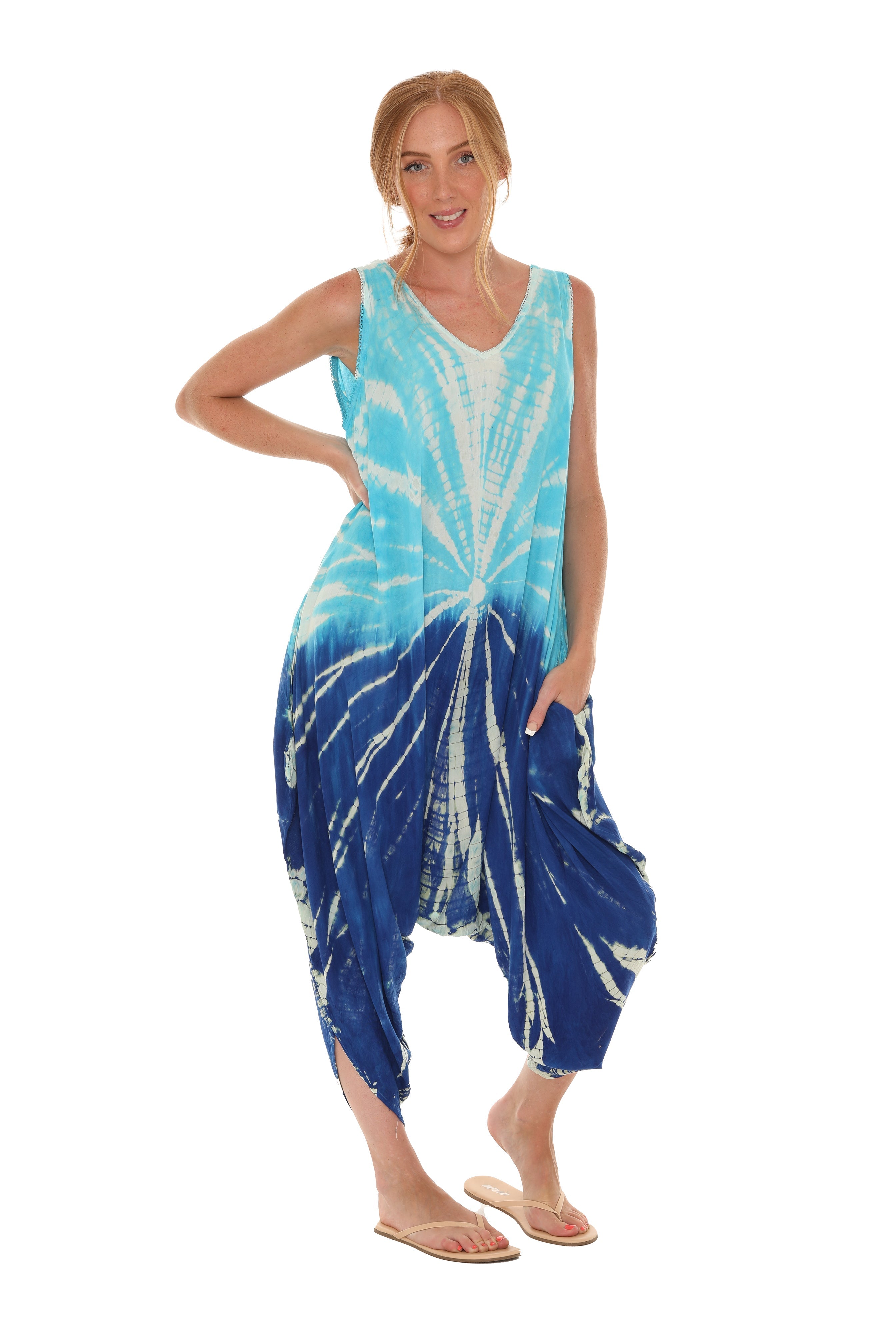 Tie Dye Sleeveless Women Harem Jumpsuit - Shoreline Wear, Inc.