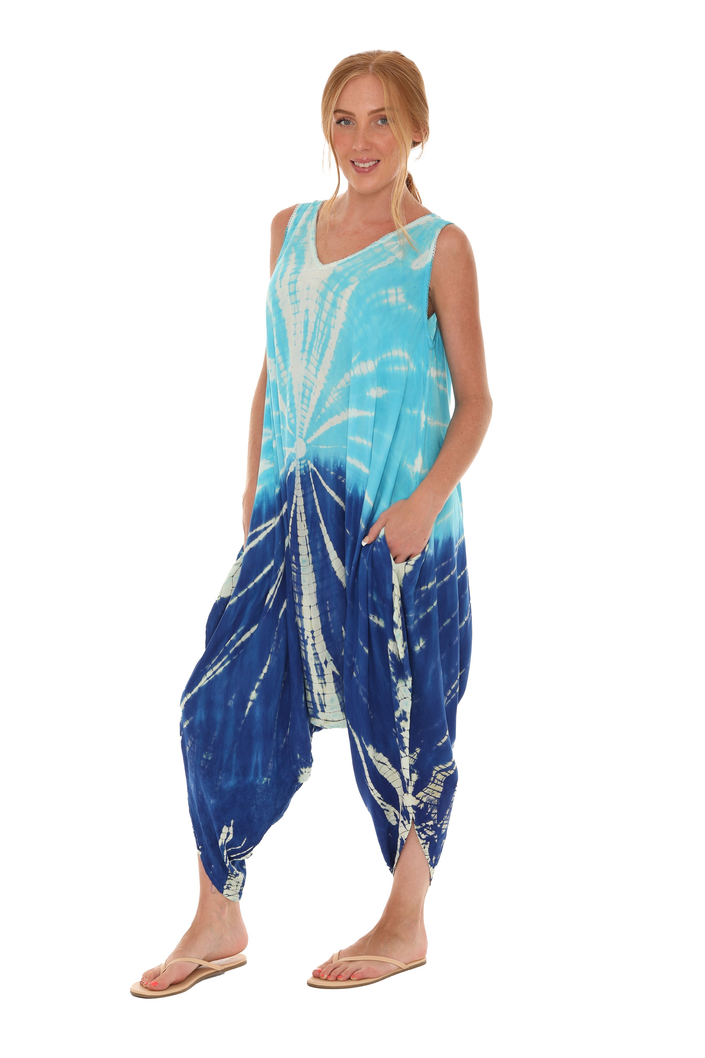Tie Dye Sleeveless Women Harem Jumpsuit - Shoreline Wear, Inc.