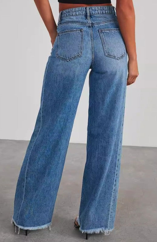 High Waisted Denim Wide Leg Jeans - Charming Charlie